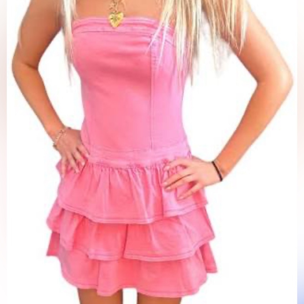Pink Strapless Ruffle Dress